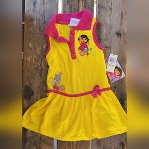 VINTAGE DORA SZ 4T NWT YELLOW / MAGENTA DORA & BOOTS aplique Dress Dated 2010